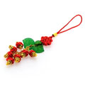 大紅中國結(jié)手機(jī)鏈/時尚草莓塑料葉小掛件